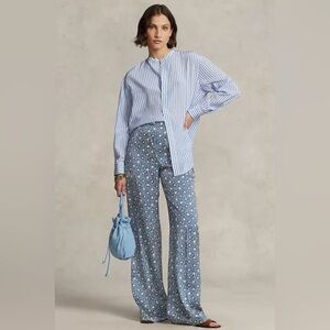 Polo Ralph Lauren Starburst-Motif Satin Wide-Leg Pant Size 2 Excellent Condition